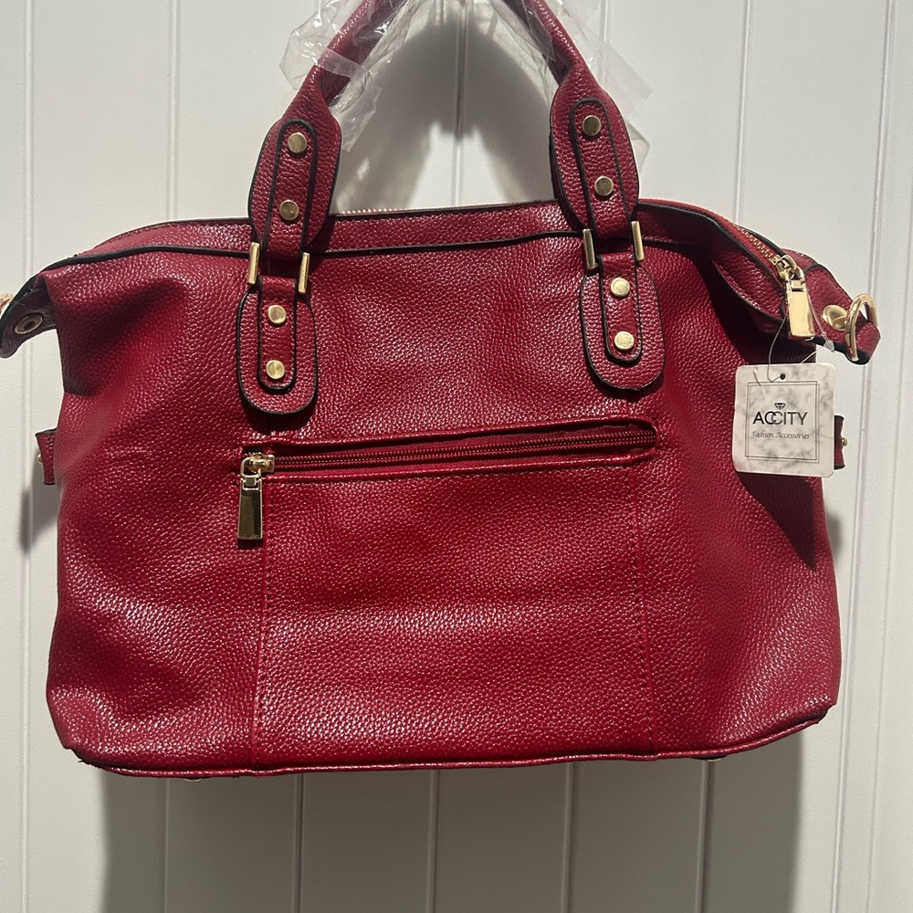 Active Red PU Leather Handbag with Gold Hardware